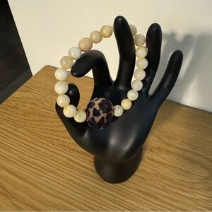 Vintage Elastic Beaded Bracelet Brown & Beige